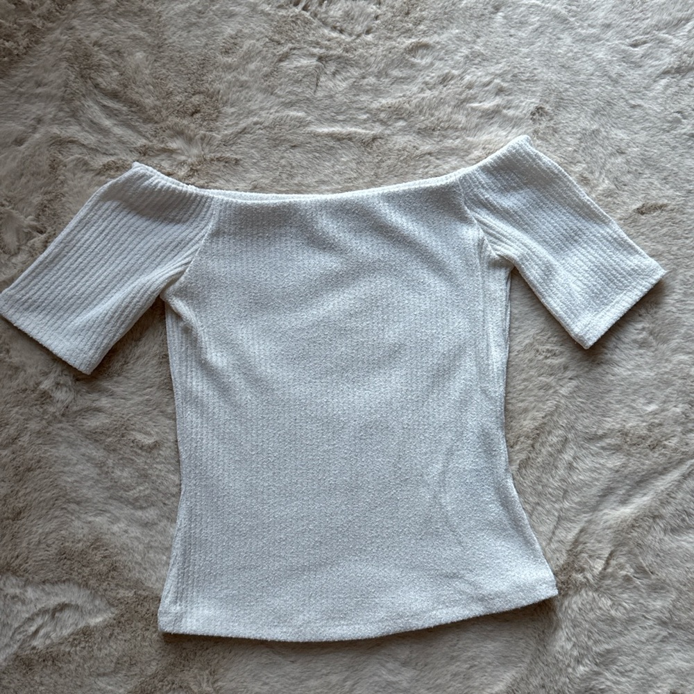 White Off-Shoulder Ribbed Top - Picture 1 of 1